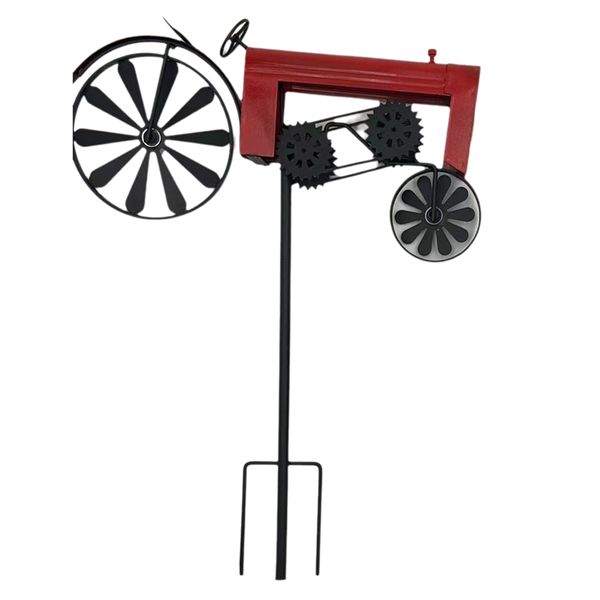 Garden Stake Turning Wheels Vintage Finish Tractor Wind Spinner Red