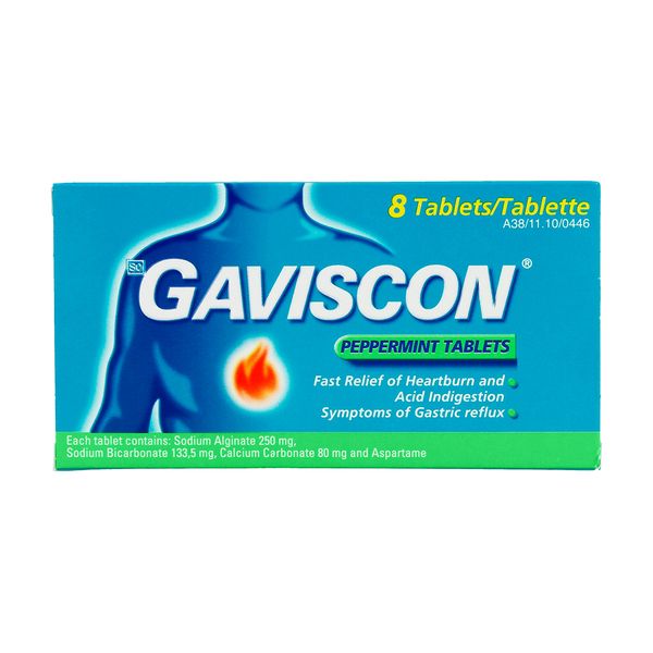Gaviscon 8 s, Acid Reflux, Heartburn Medication, Tablets, Peppermint