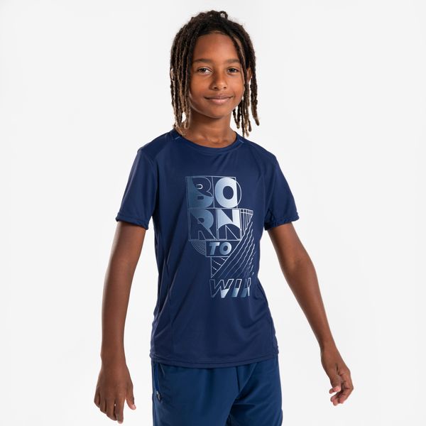Kiprun Kids Breathable Running T-Shirt Dry+ 500 - Navy Blue &amp; Grey