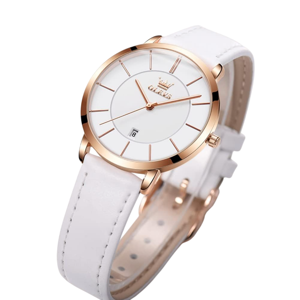 OLEVS Women's Ultra Thin Leather Watch - White