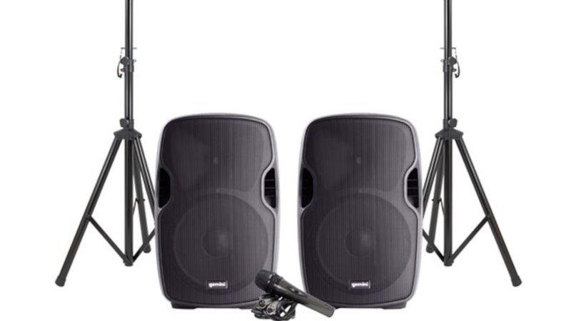 Gemini PA SYS15 - Dual 15" Speaker Package incl Speaker Stands, Mic &amp; Cable