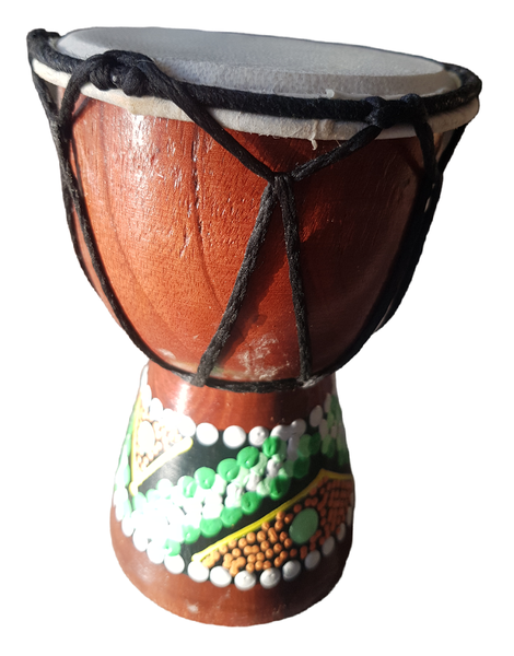 Ornament Mini Djembe Hand/Finger Drum Green Dotted Zigzag - 15cm x 10xm