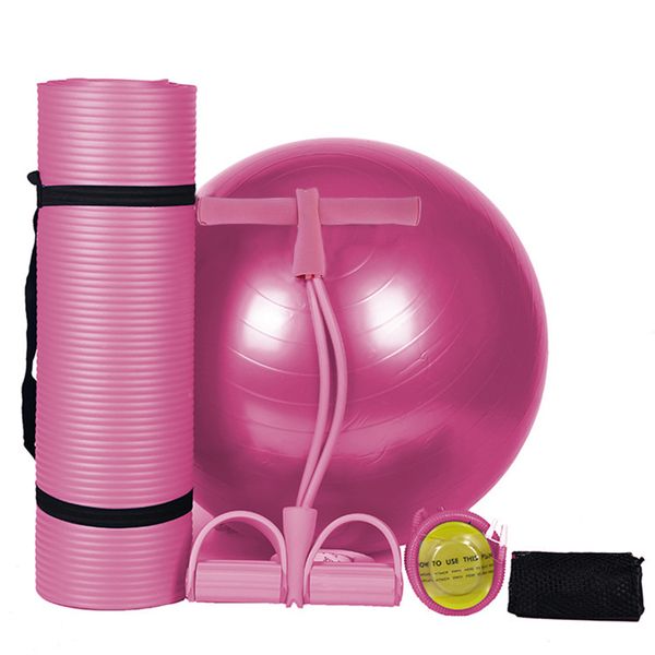 Fitness Equipment Yoga Mat Pilates Ball Ankle Puller Set - Purple - 5-in-1