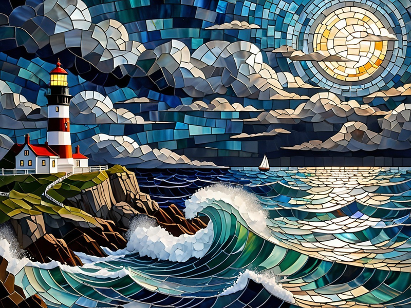 Modern Canvas Wall Art Home Decor - Lighthouse Mosaic