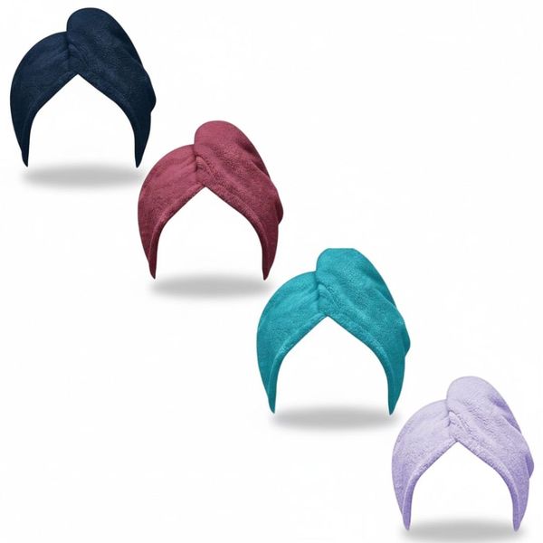 4 Pack Quick-Dry Microfiber Hair Towel Wrap Cap Ultra Absorbent - Dark Pack