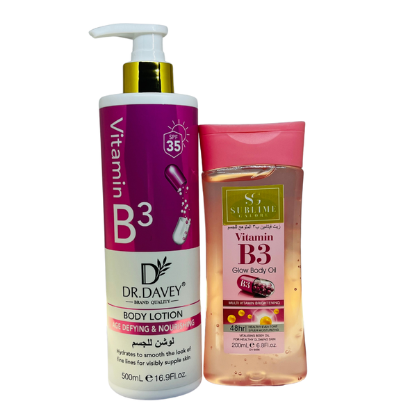 Dr Davey Vitamin B3 Body Lotion + Sublime Galore Vitamin B3 Glow Body Oil