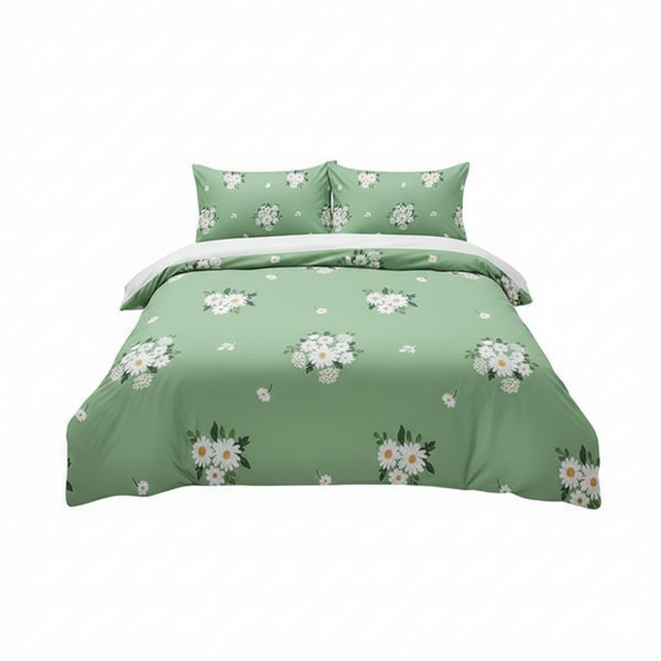 Daisy Dreams Queen Bedding Set - Green Floral Covers, Sheet &amp; Pillowcases