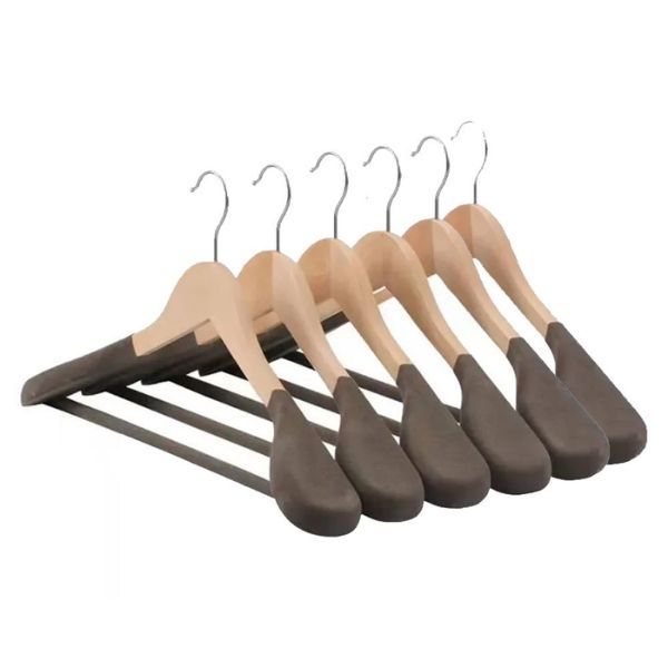 Anchor 6-Pack Lotus Wood Flocked Coat Jacket Hangers Wide Shoulder 360 Hook