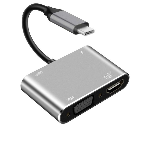 4-in-1 USB-C to 4Kx2K HDMI + VGA + USB 3.0 + USB-C PD Charging Hub Adapter