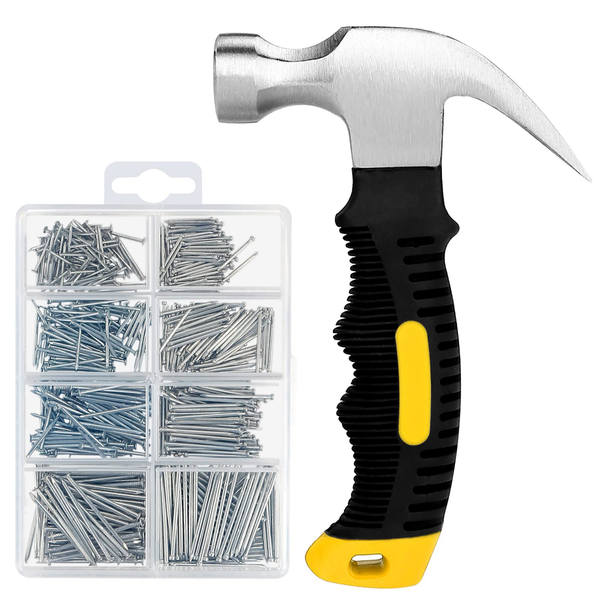 Bestby - Mini Hammer &amp; 600PCS 4 Size Nails Set with Storage Box