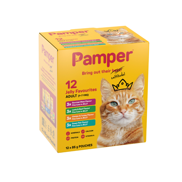 Pamper Adult Fine Cuts in Jelly Multi-Pack Wet Cat Food (12 x 85g) Pouches