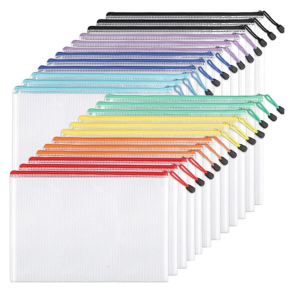 24 Pcs Mesh Zipper Pouch Document Bags PVC Waterproof Storage Bag Holder