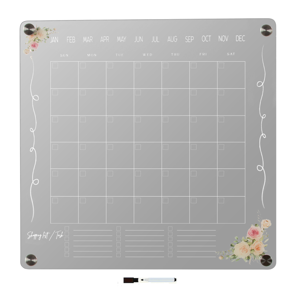 Large Acrylic (Perspex) Re-usable Fridge Calendar/Planner with Magnets
