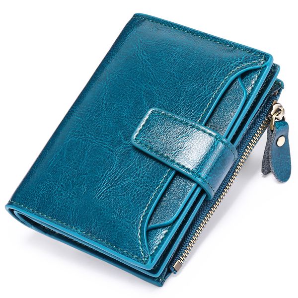 Vintage Waxed Leather Women's Wallet for Women - Blue