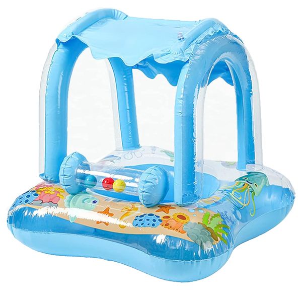 Children's Pool Swimming Circle, Inflatable SwimFloat with Sunshade PoolFloat