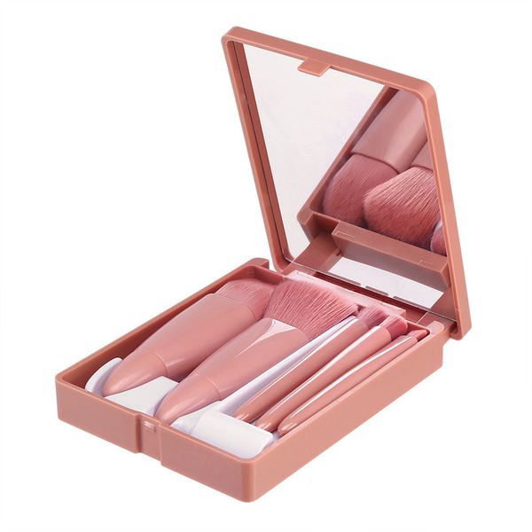 Mini Travel Makeup Brush Set with Box and Mirror - 5 Brushes
