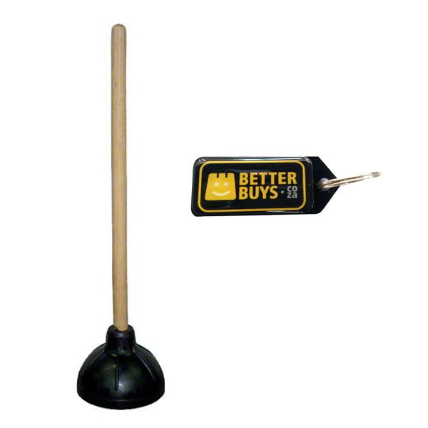 Econo Toilet Bowl and Sink Plunger with 40cm Wooden Handle and Gel Key Holder