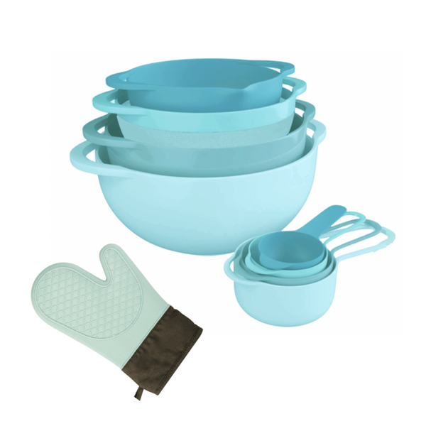8 Piece Nesting Prep &amp; Mixing Bowl Set &amp; Heat Resistant Silicone Oven Mitt