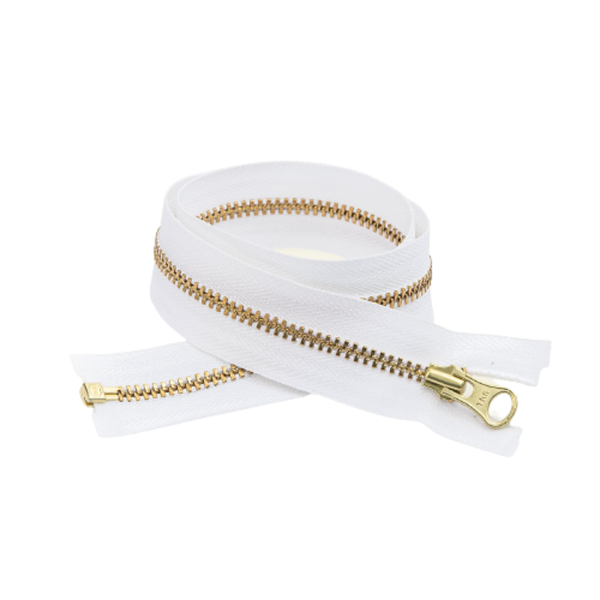 YKK Open End Zip - 10 Pack White/Gold