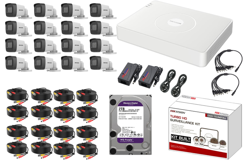 Hikvision 16CH CCTV Kit with 2MP Cameras, ZATECH 20m Cables &amp; 2TB Storage