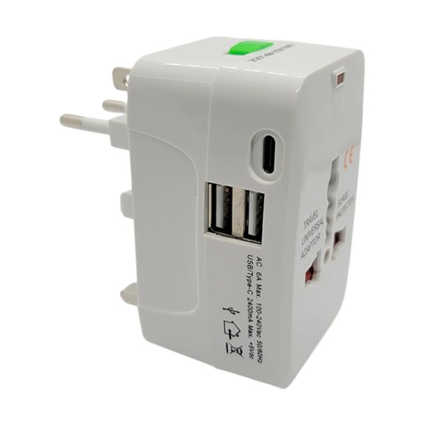 Travel Essential Universal Smart Plug Converter With Dual USB &amp; Type-C Port