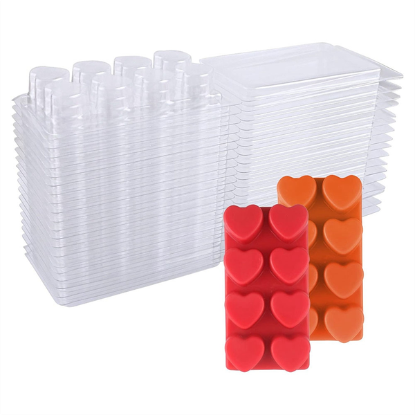 Wax Melt Containers-8 Cavity Clear -25 Packs Heart Shape Clamshells