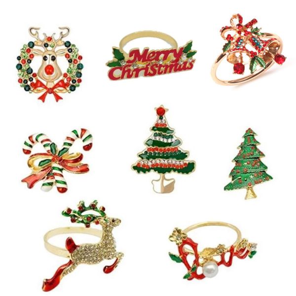 8Pcs Christmas Napkin Rings -Napkin Holder Rings for Holiday Christmas Tabl