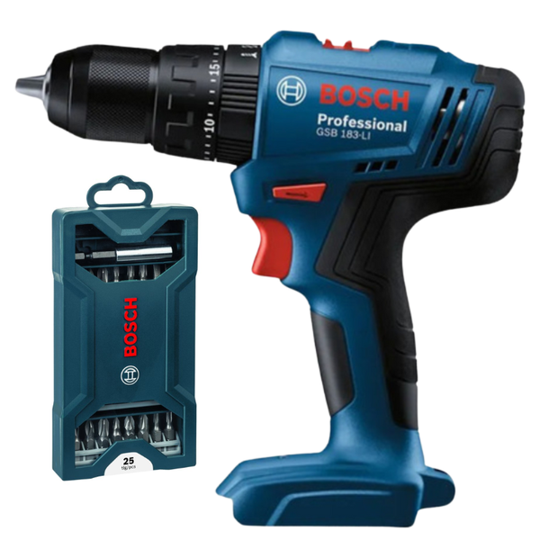 Bosch - Cordless Impact Drill (Machine Only) with 25pc Screwdriver Bit Set
