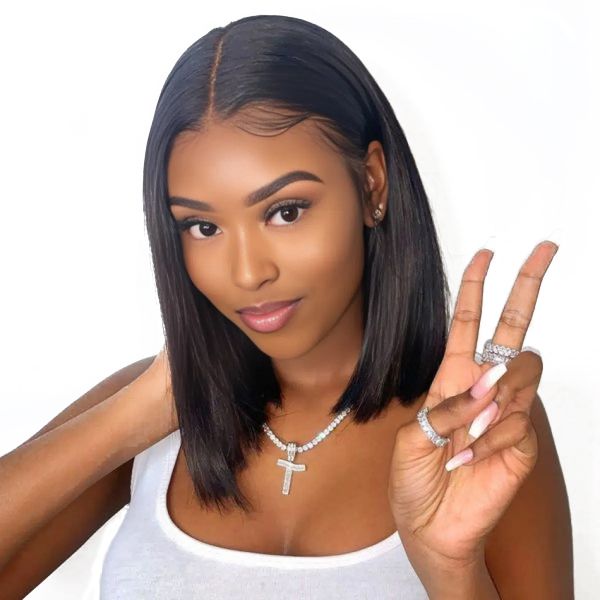 Glueless Brazilian Human Hair Full Frontal Bob Wig - 12