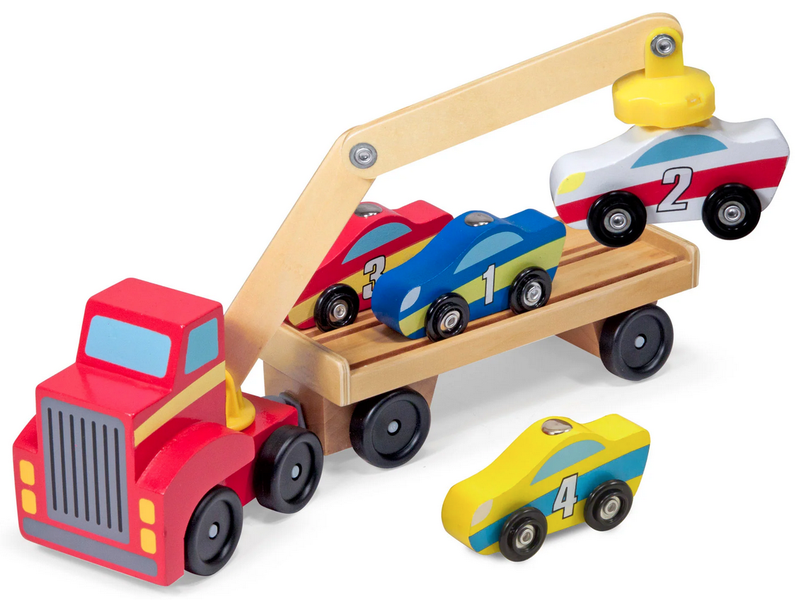 Melissa &amp; Doug Magnetic Wooden Car Loader With Magnetic Arm