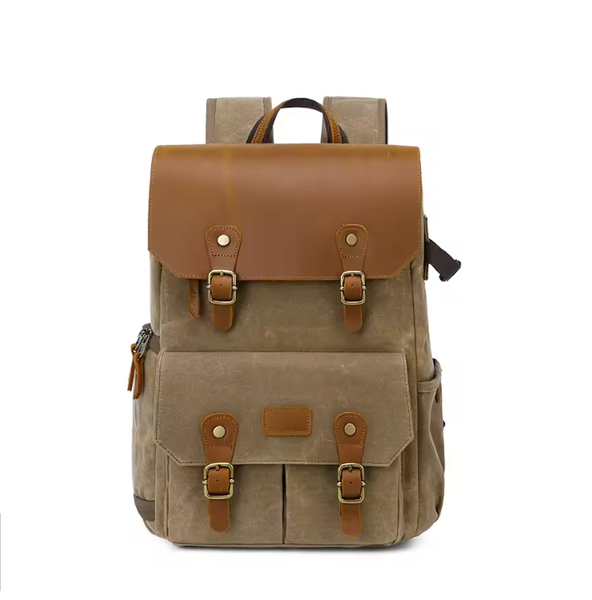 Waterproof Canvas Camera Backpack - Brown