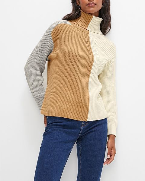 Longline Rolled Neck Ribbed Jumper
