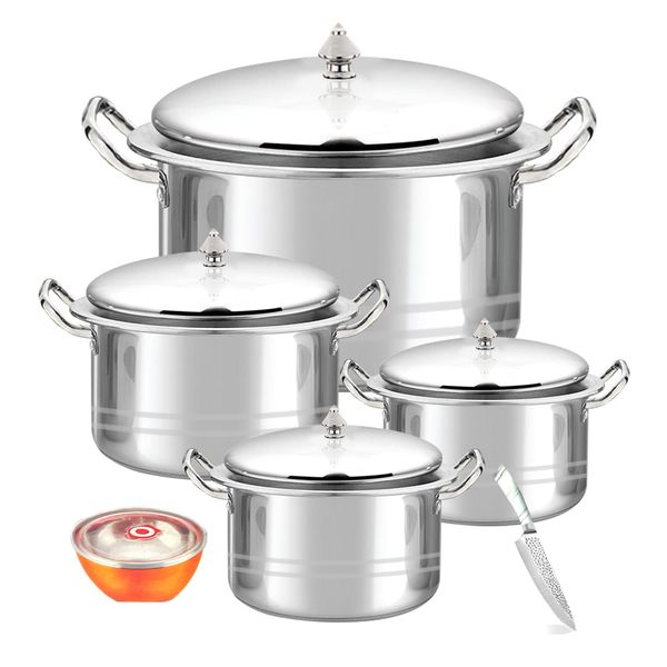 Set of 10 - High Quality Stainless Steel Casserole Pots - 32/34/36/38cm