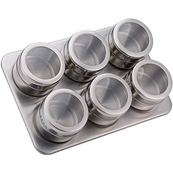 6 Pieces Of Magnetic Spice Jars - Silver