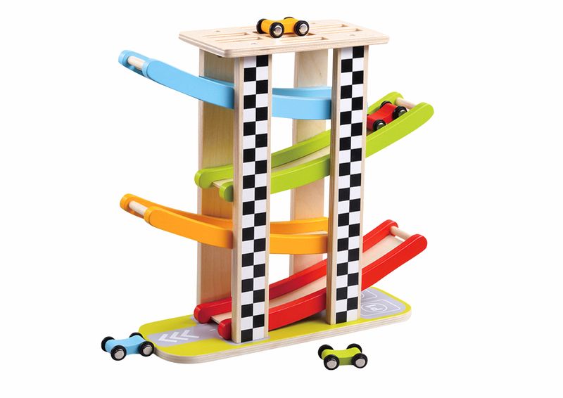 Wooden Ramp Racer with 4 Car Ramps - 5 Pieces