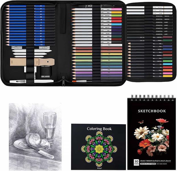 76PCS Professional Sketch&amp;Charcoal Pencil Bag Set Arts&amp;Drawing Oil Based