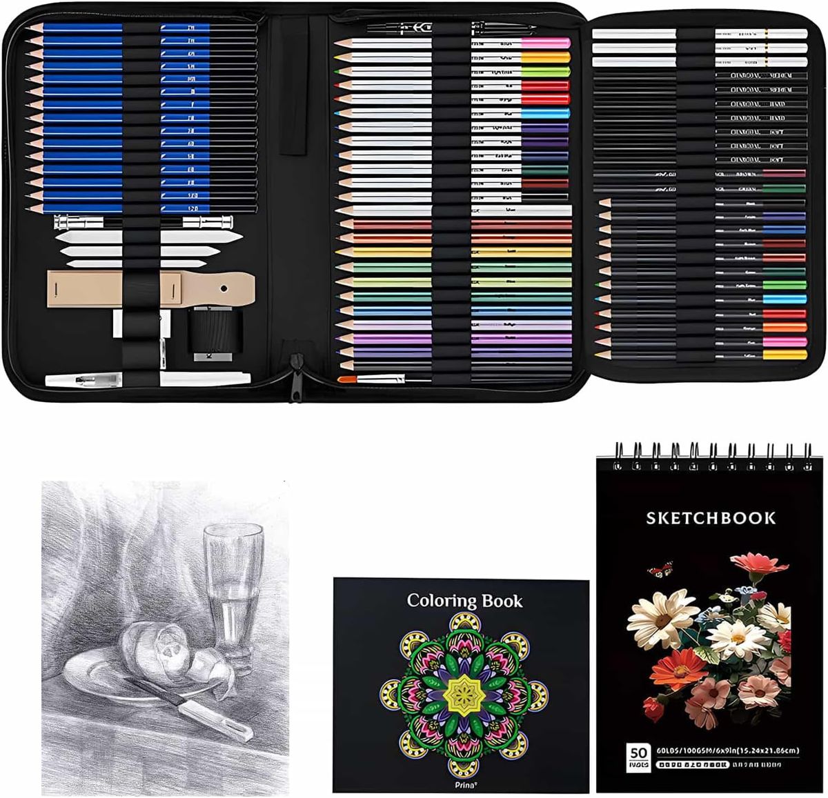 76PCS Professional Sketch&Charcoal Pencil Bag Set Artist Sketching