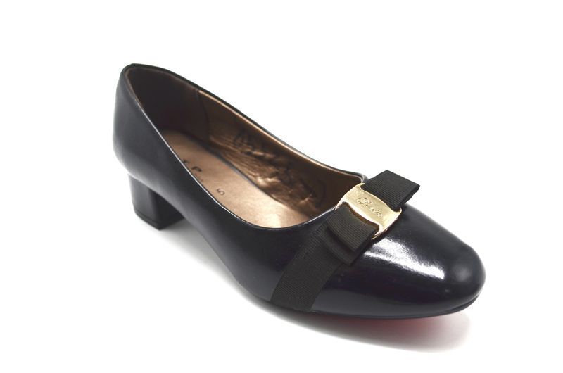 TTP Ladies Block Heel Ribbon Decor Court Shoe