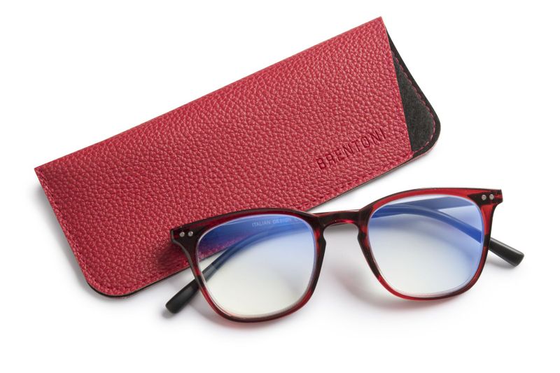 Brentoni Blue Blocker Reading Glasses Dark Red