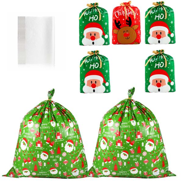 Plastic Christmas Merry Wrapping Gift Bags - Value Pack With 2 Massive Bags