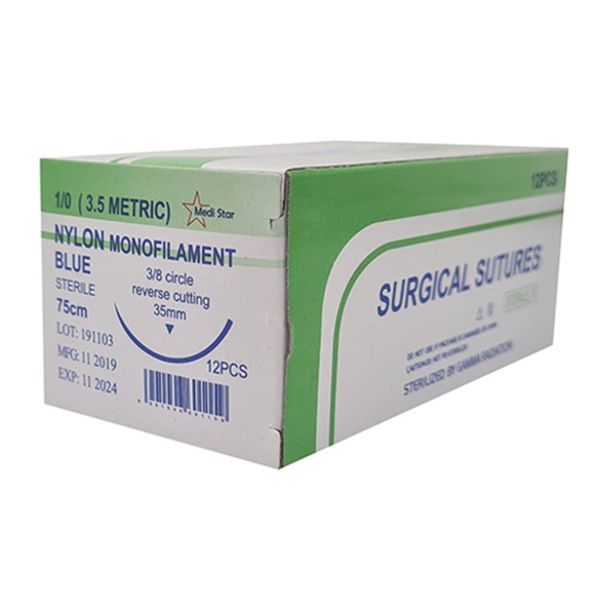 Suture Nylon 1/0 Medistar 35mm Rc 75cm 12's