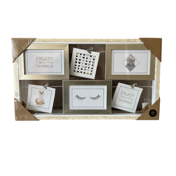 Washed Light Wood Hanging Photo Frame with Rope Decor (6 pictures)