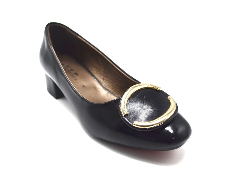 TTP Ladies Block Heel Court Shoe with Subtle Decor