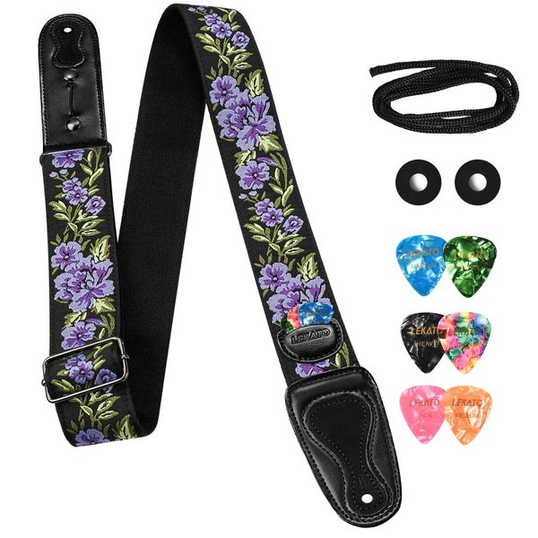 LEKATO Acoustic Electric Guitar Strap Adjustable, 6 Picks, 2 Locks