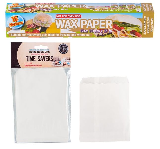 50pc Grease Proof Paper Bags 11x15cm &amp; Wax Paper Roll 15m