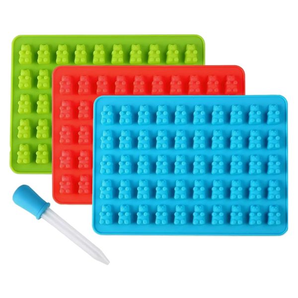Kitchen DIY Gummy Bear 50 Cavity Silicone Tray &amp; Dropper Set of 4 (24cm)