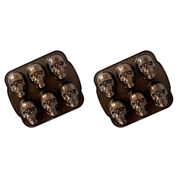 2X Ware Halloween Bakeware Haunted Skull Cakelet Pan Bronze