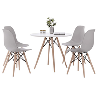 Round Table and Wooden Leg Chairs (5 Pieces)
