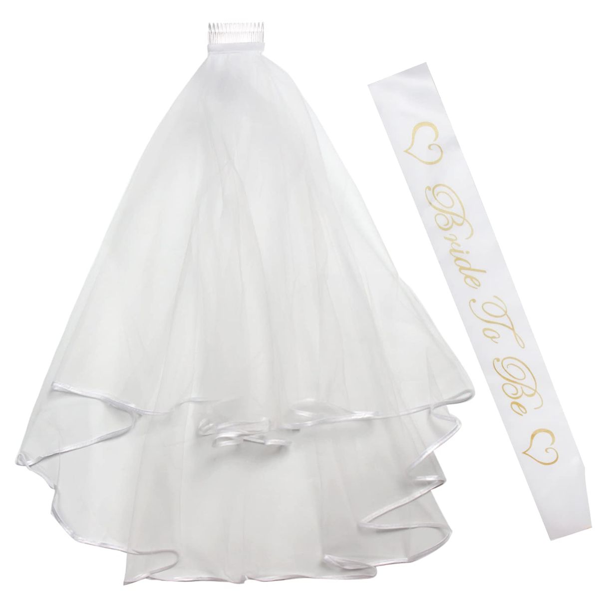 WHITE VEIL セット Simple Tulle Bridal Veil - Short White Veil & Sash for Weddings