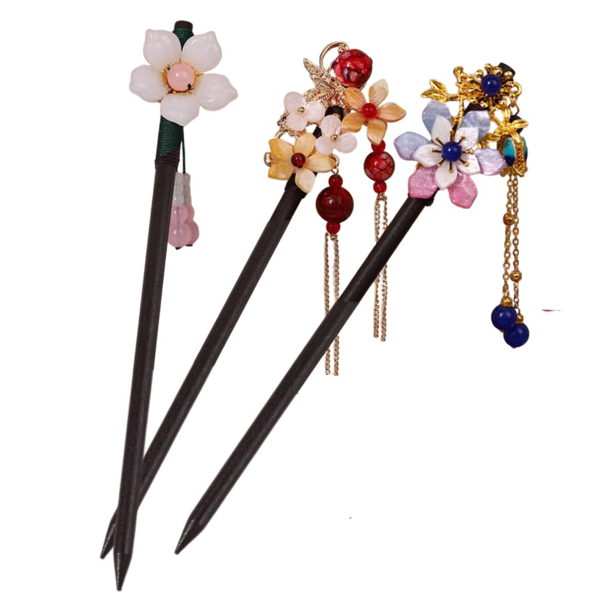 Graceful Oriental Floral Hair Sticks 3-Pack, Flower Hair Pins,